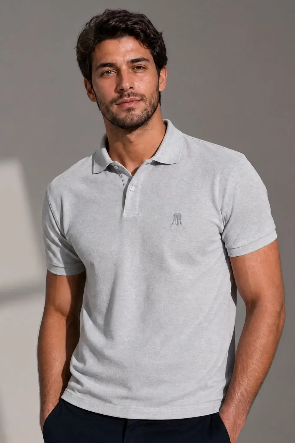 Polo Piquet Lisa Com Botão Polo Wear Cinza Claro