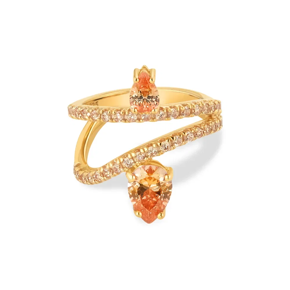 Anel Life Sun I em Prata 925 com Banho de Ouro Amarelo 18k e Pedras Champanhe — imagem 1