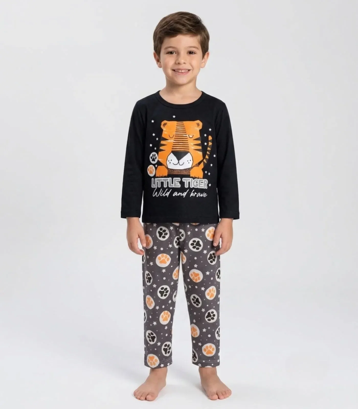 Pijama Menino Manga Longa Meia Malha Kappes Preto