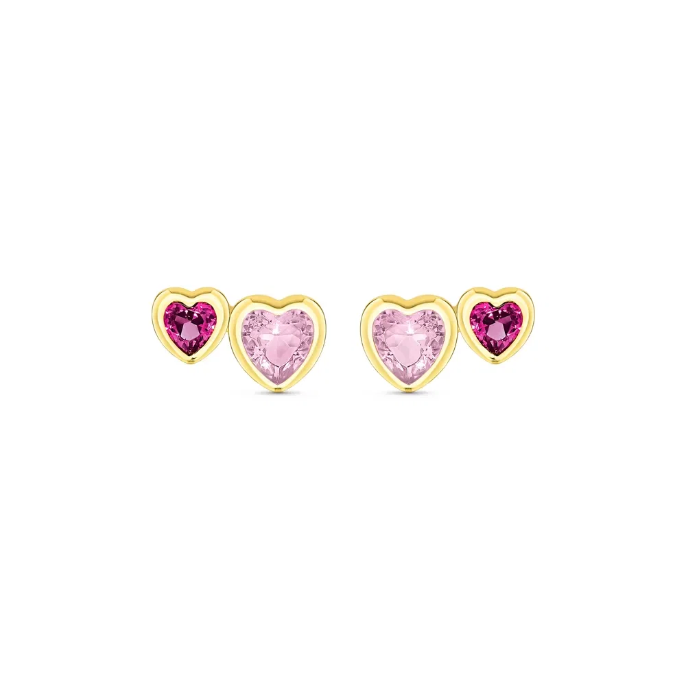 Brinco Life Cora Corações Prata Banho Ouro Amarelo Cristal Rosa — imagem 1