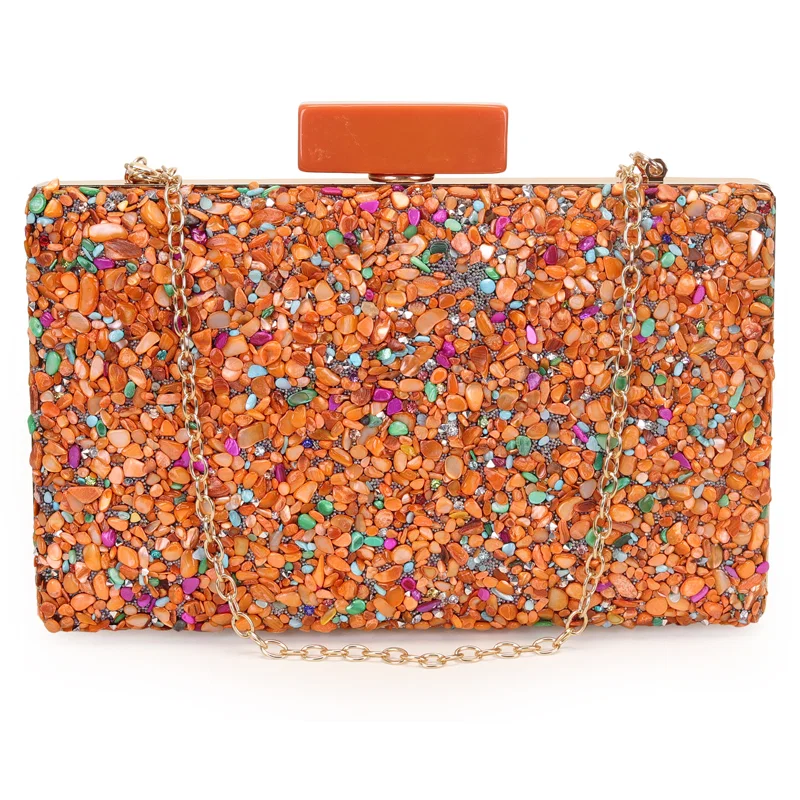 Clutch Retangular Armação De Metal Com Cascalho De Pedras