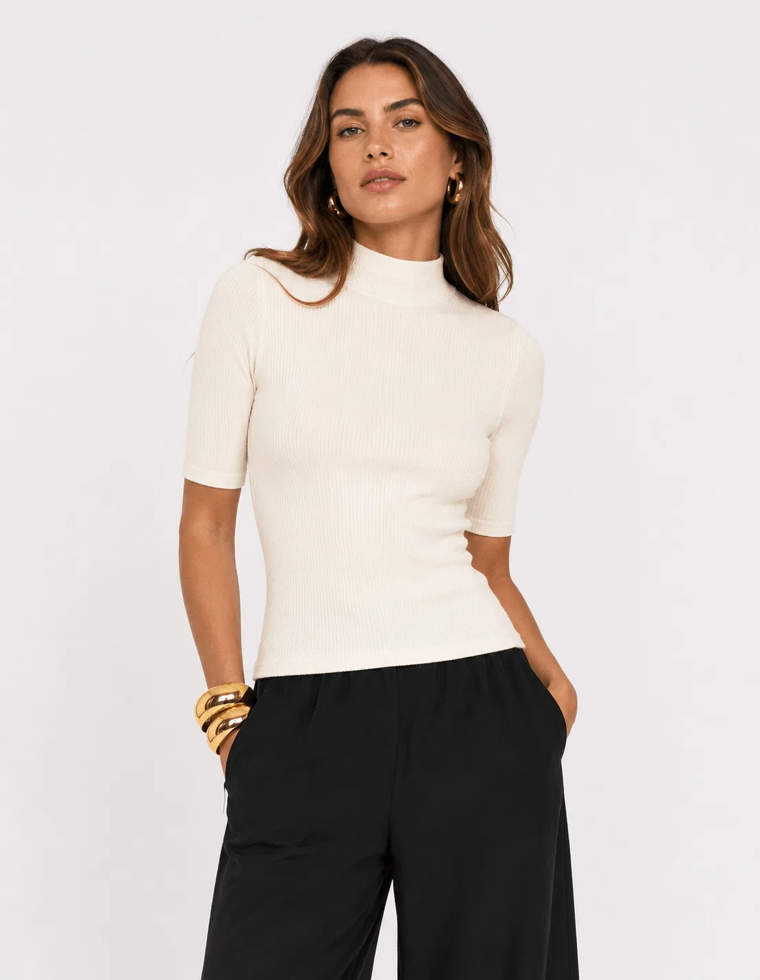 Blusa Manga Curta Gola Alta Colors - Off White — imagem 1