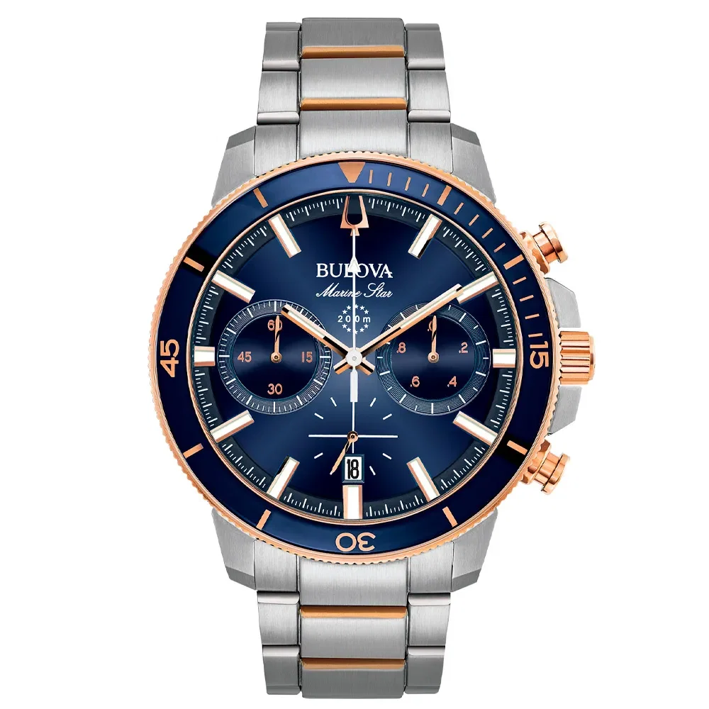 Relógio Bulova Marine Star Masculino Aço Prateado e Rosé 98B301