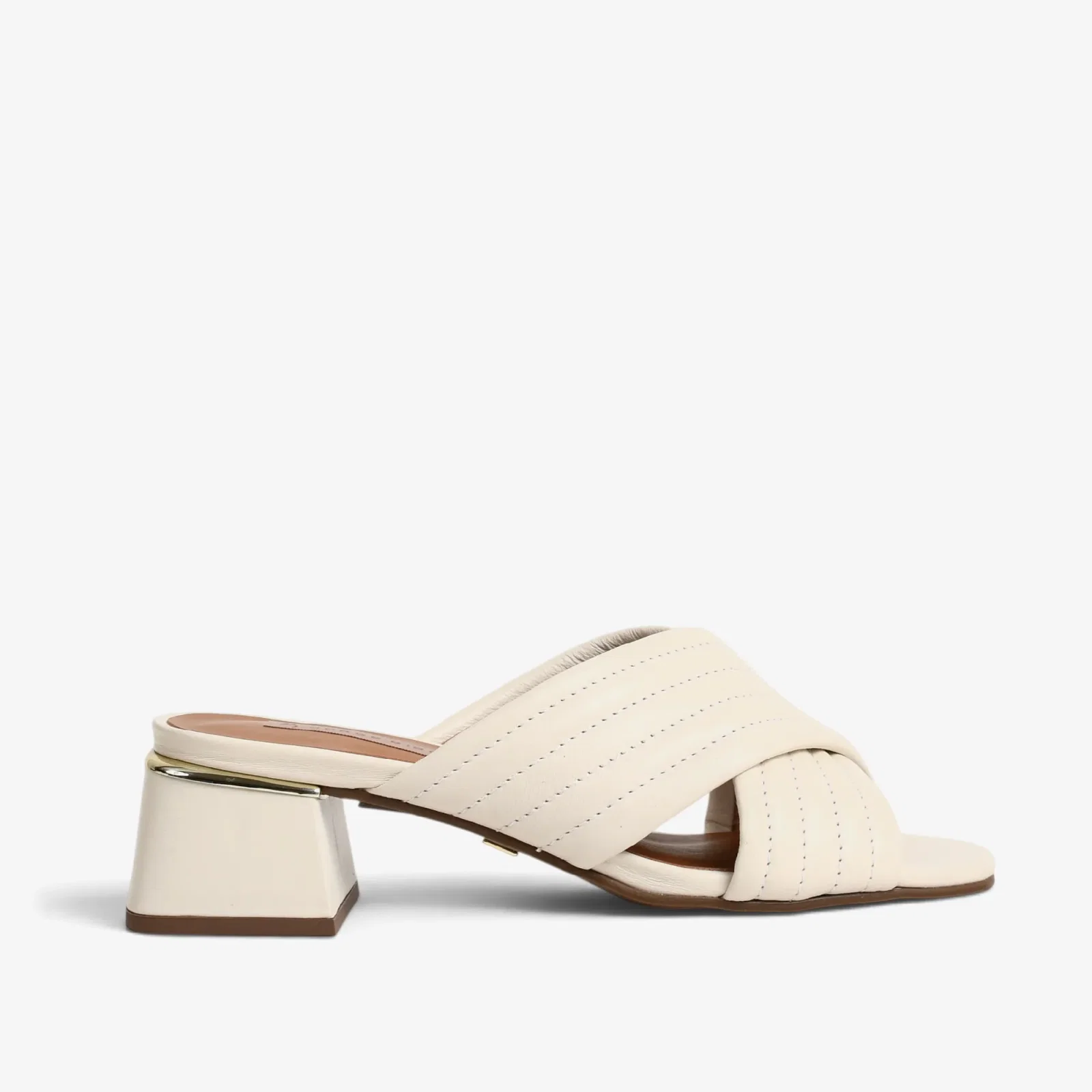 Tamanco Off White Algodão Couro
