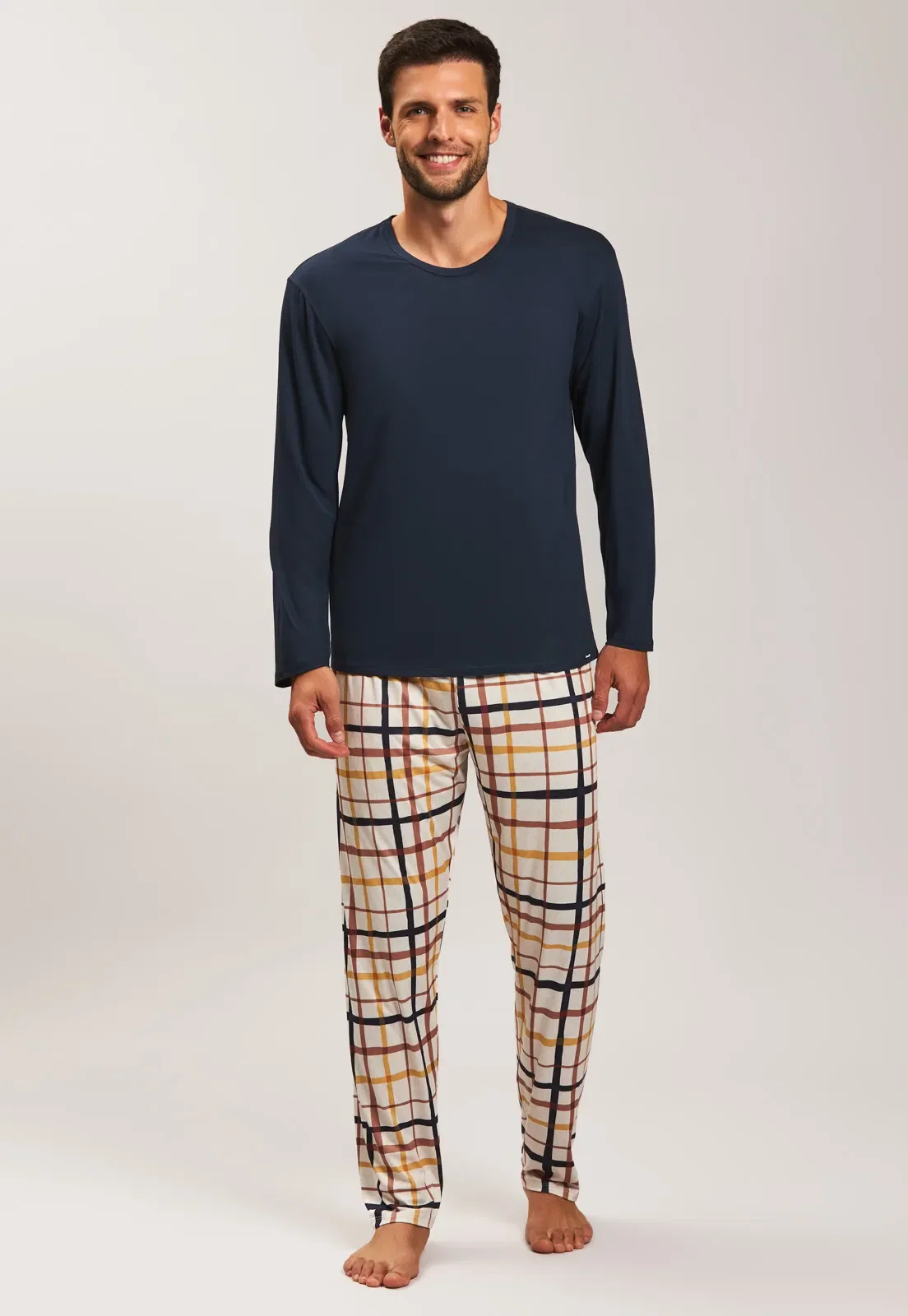 Pijama Longa Viscose Com Calça De New Skin Baunilha