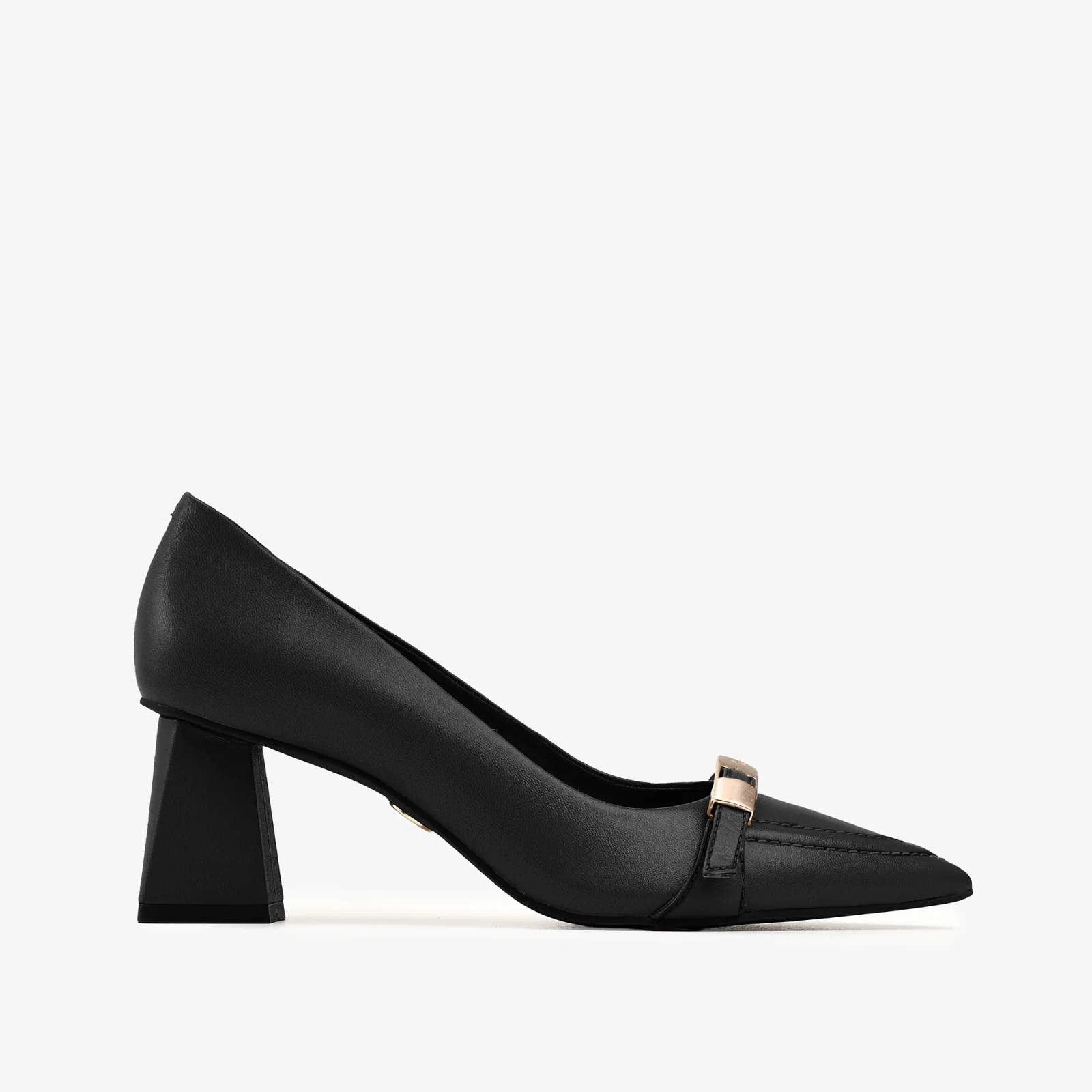 Scarpin Preto Salto Bloco Médio Couro