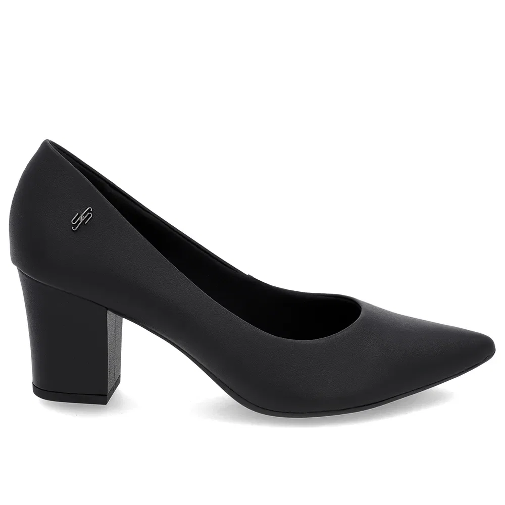 Scarpin Salto Bloco Couro Preto Bico Fino — imagem 1