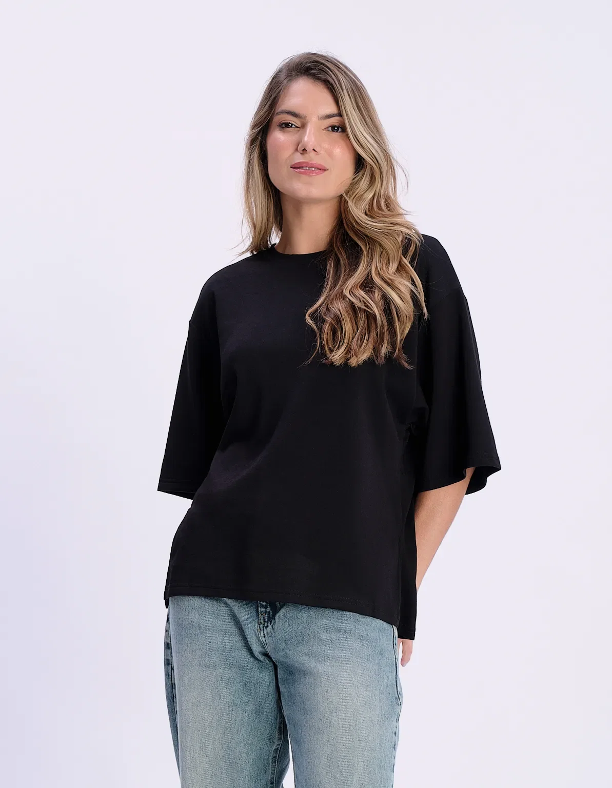 Blusa Ampla Decote Canoa - Preto — imagem 1