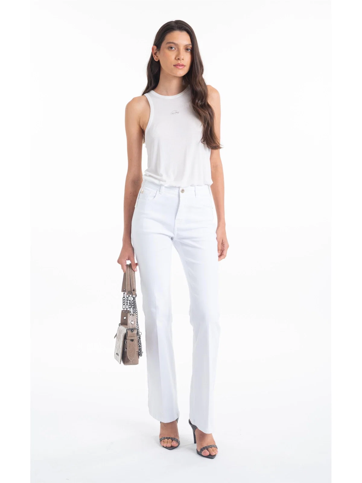 Calça Vintage Denim Color Flare 5 Pockets Branco — imagem 1