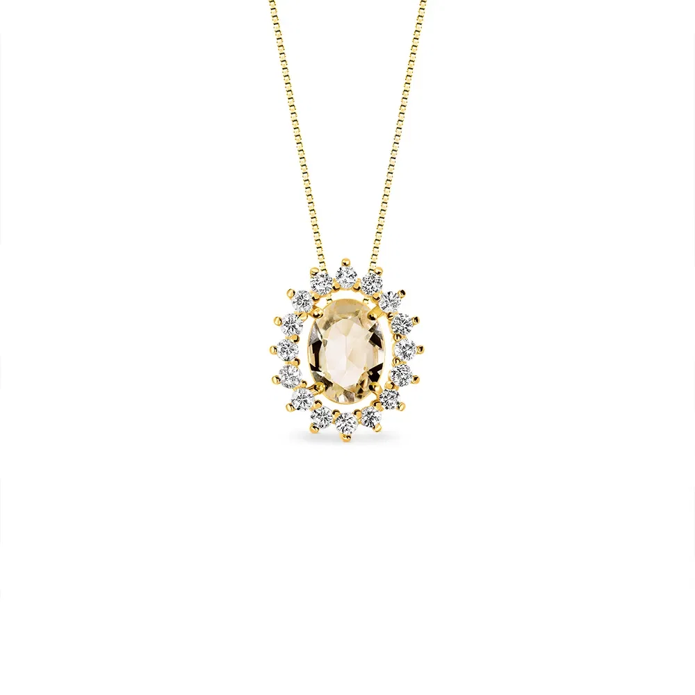 Pingente Kate em Ouro Amarelo 18k com Citrino e Safiras Incolores, 13mm — imagem 1