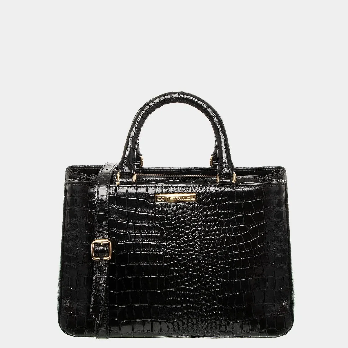 Bolsa Couro Preto Croco