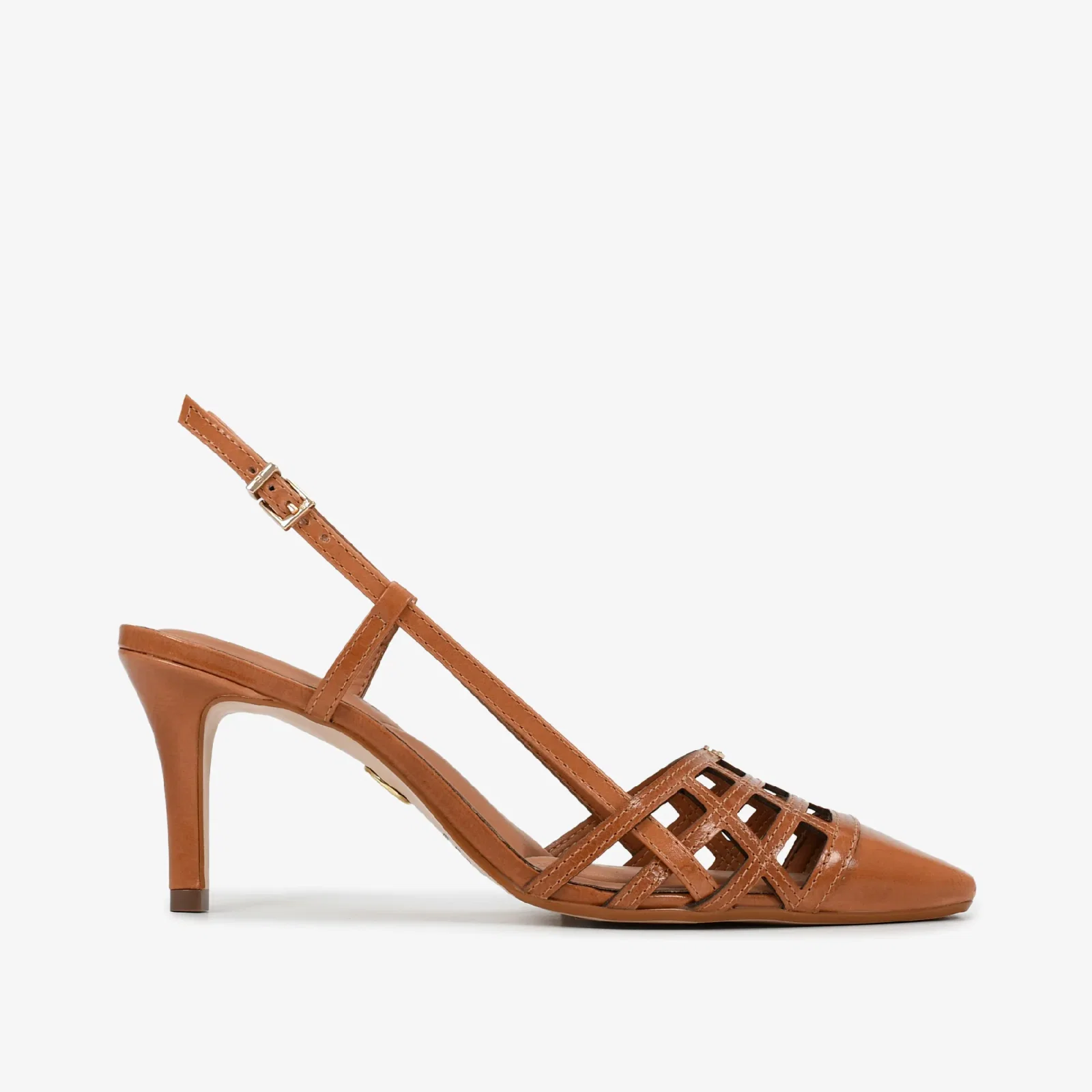 Slingback Marrom Caramelo Salto Fino Couro Caseinado — imagem 1