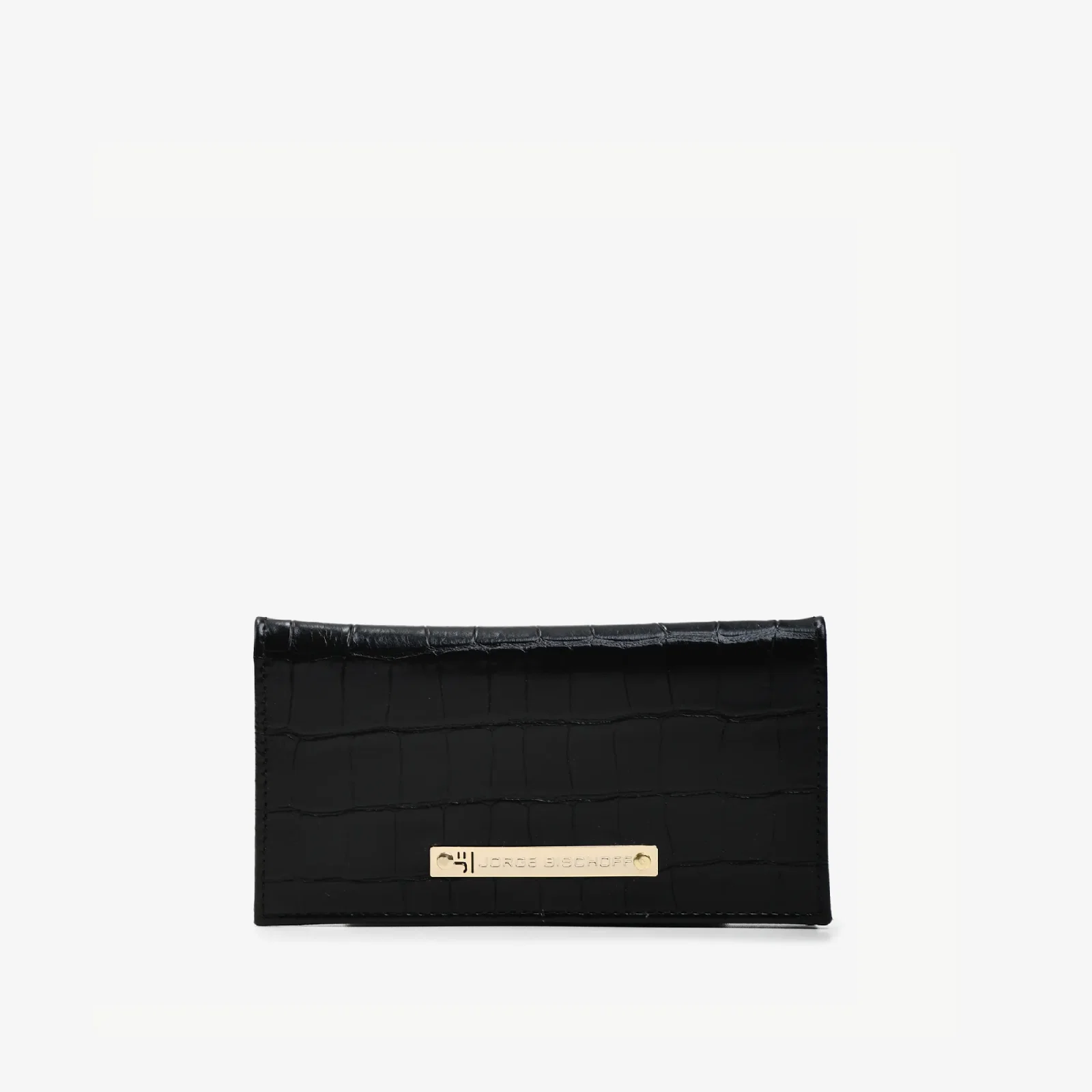 Carteira Envelope Preto Couro Croco