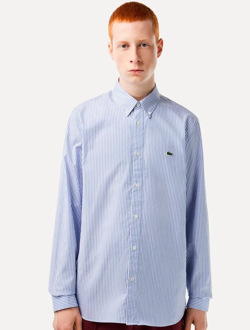 Camisa Lacoste Masculina Regular Stripes Blanc Blue Branca
