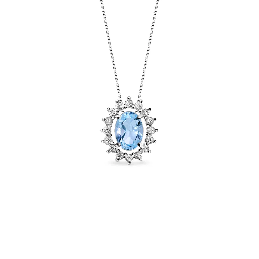 Pingente Kate em Ouro Branco 18k com Topázio Azul e Safiras Incolores, 13mm — imagem 1