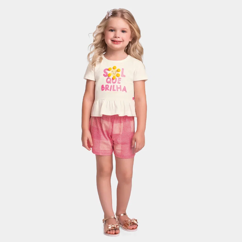 Conjunto blusa com pompom e short xadrez — imagem 1