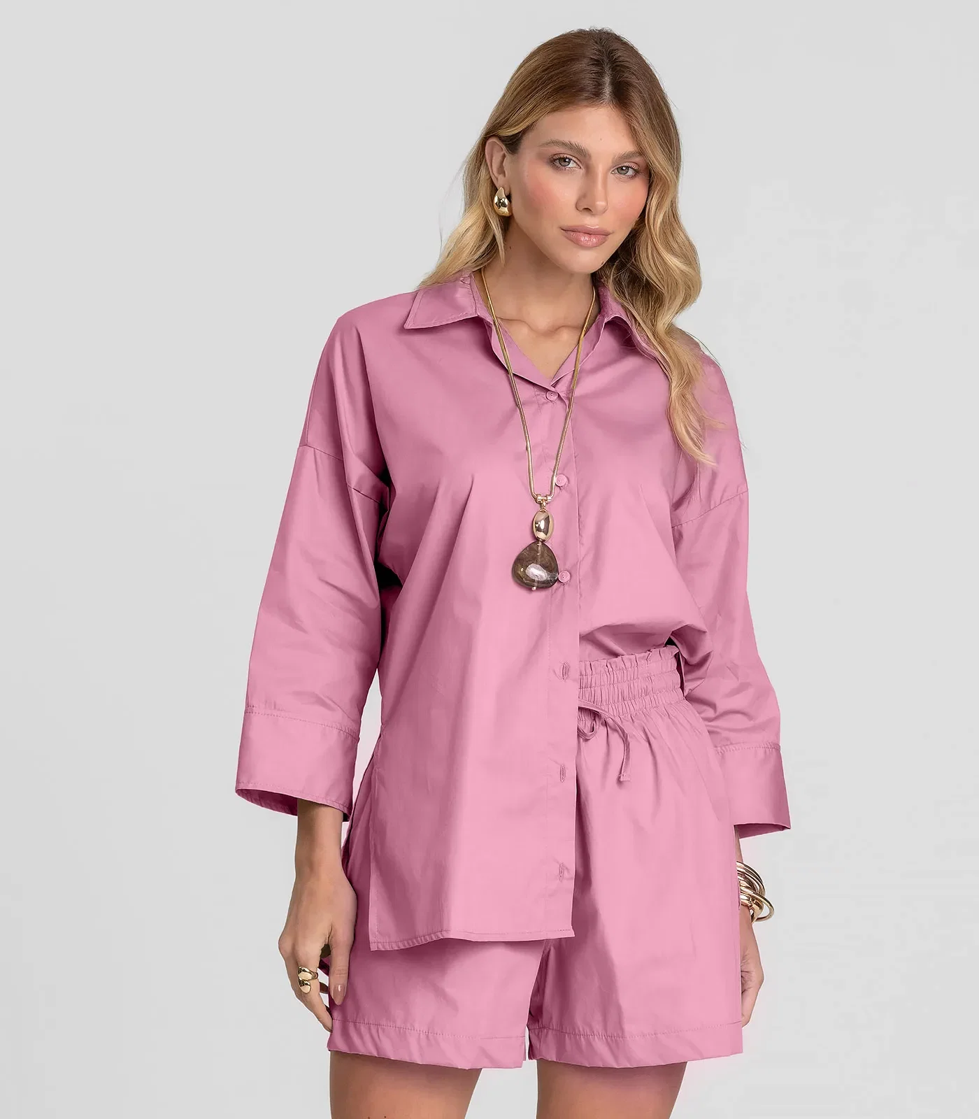 Shorts Feminino em Tecido Tricoline Dianna Rosa — imagem 1