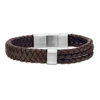 Pulseira Life em Couro Marrom com Aço