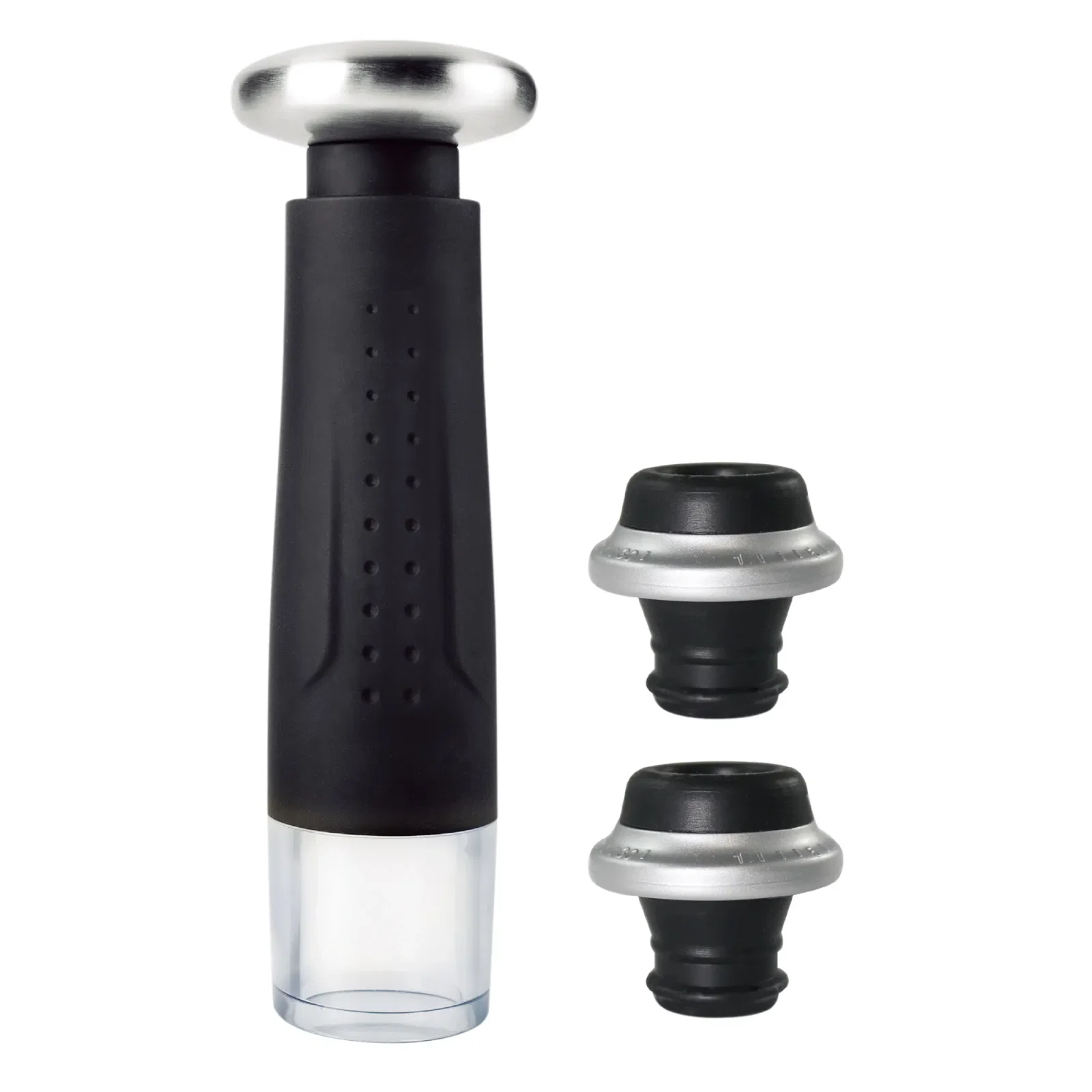 Kit para Vinho 3pcs Bomba a Vácuo Duas Tampas 14cm Preto Fracalanza