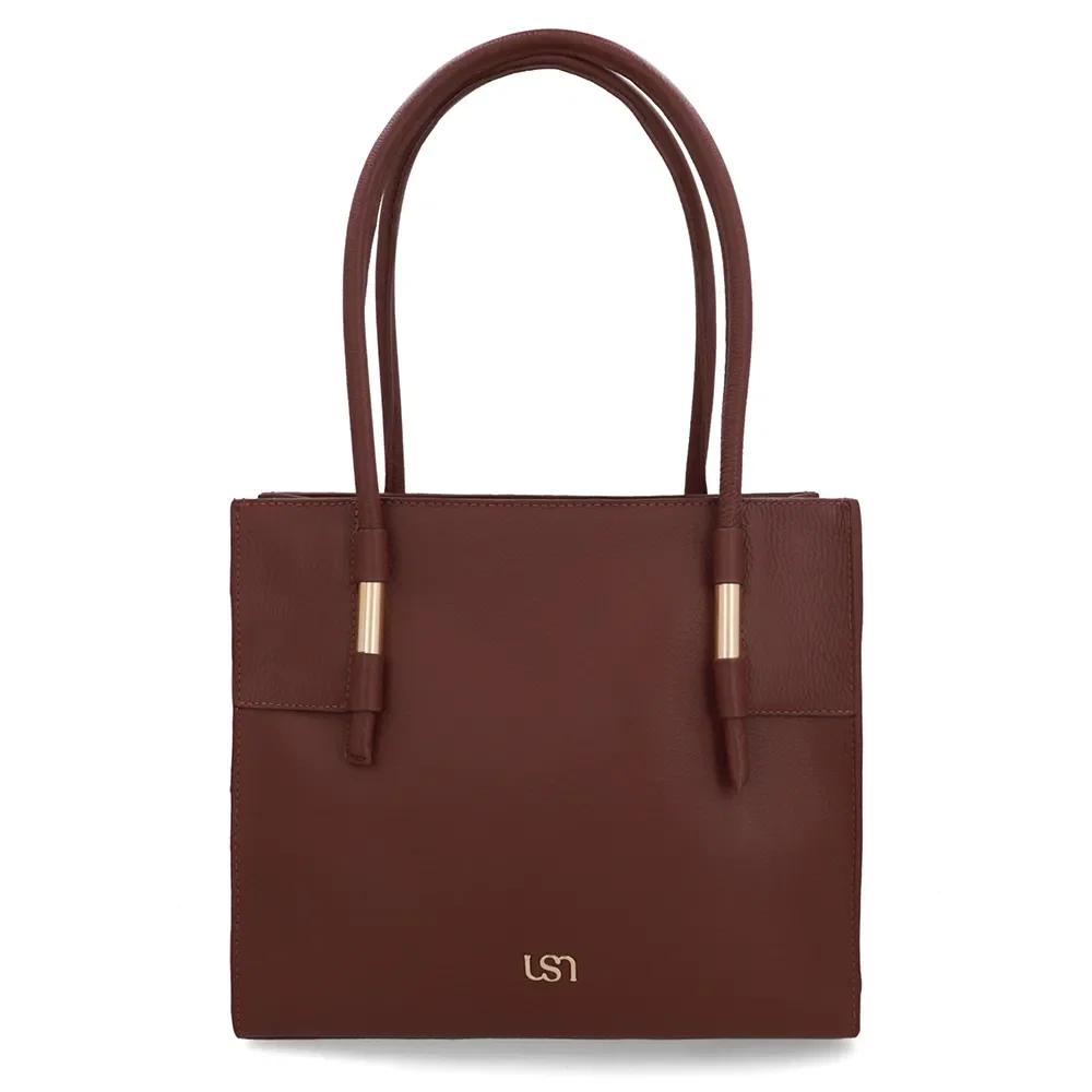 Bolsa Shopper Couro Vermelha Enfeite Metal