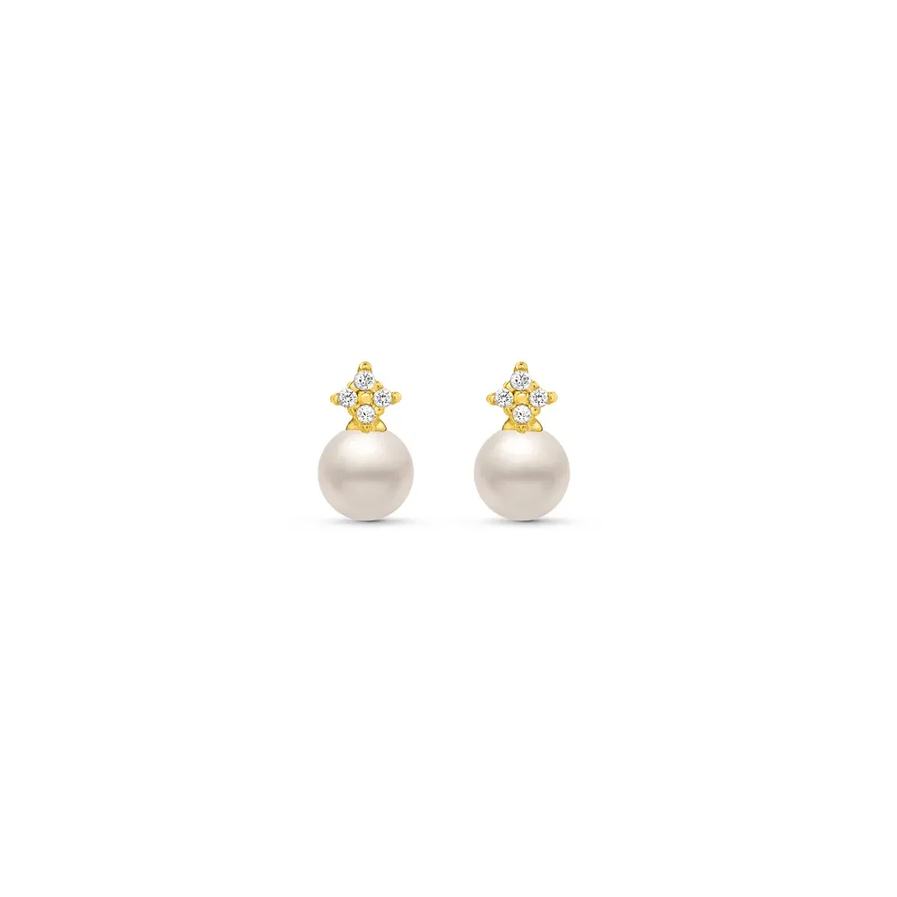 Brinco Baby em Ouro Amarelo 18k com Pérola e Safiras Incolores — imagem 1