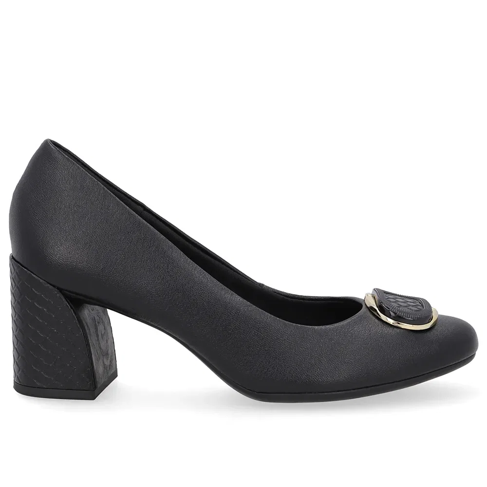 Scarpin Preto Couro Salto Geométrico Enfeite — imagem 1