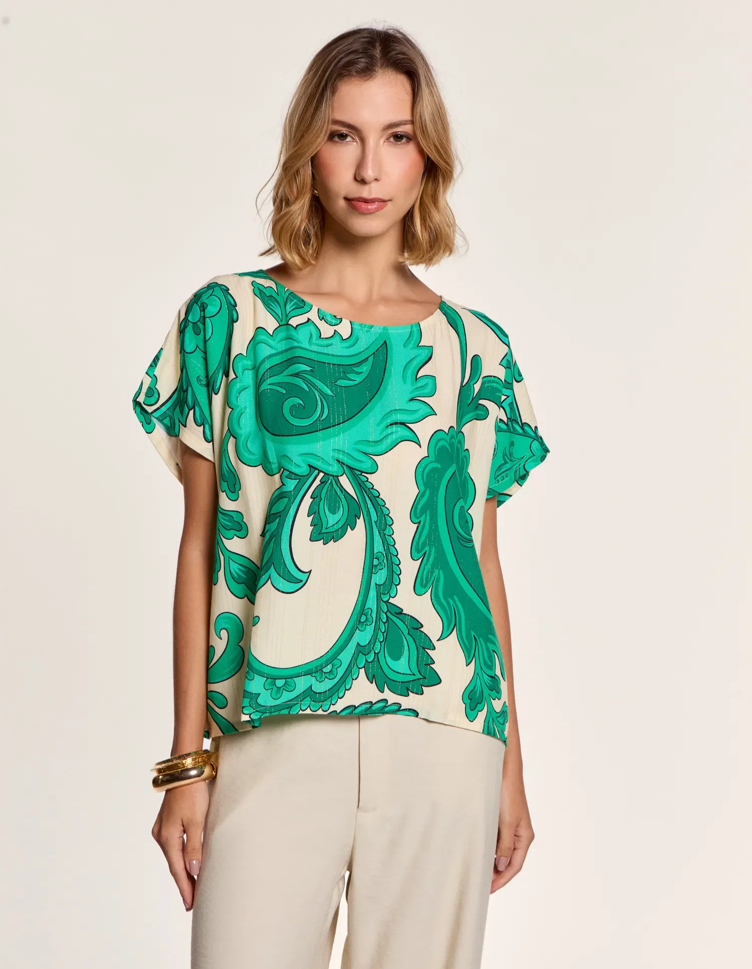 Blusa Estampada Jade Lurex - Off White