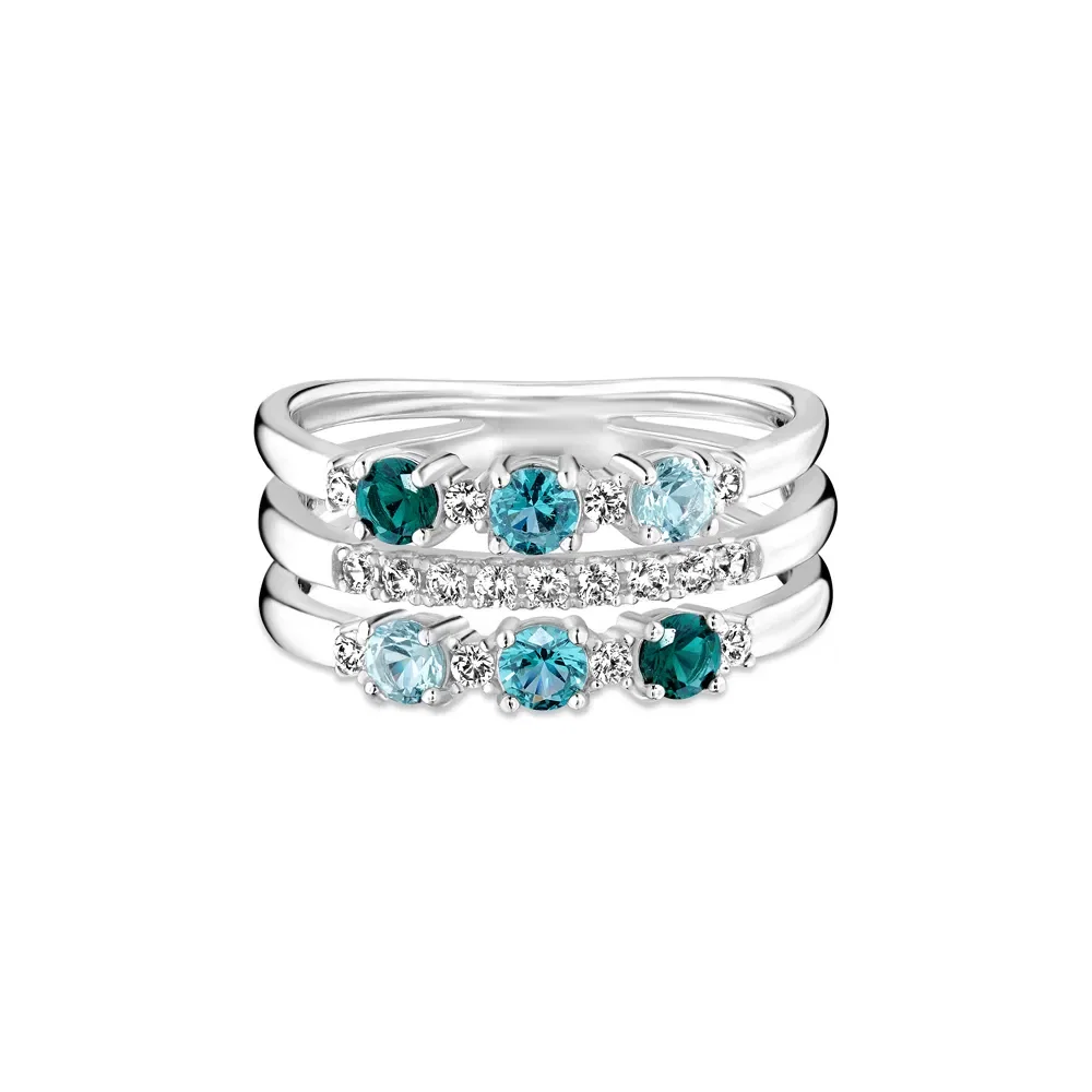 Anel Life Ocean Triplo em Prata 925 com Pedras Azuis, Verdes e Incolores