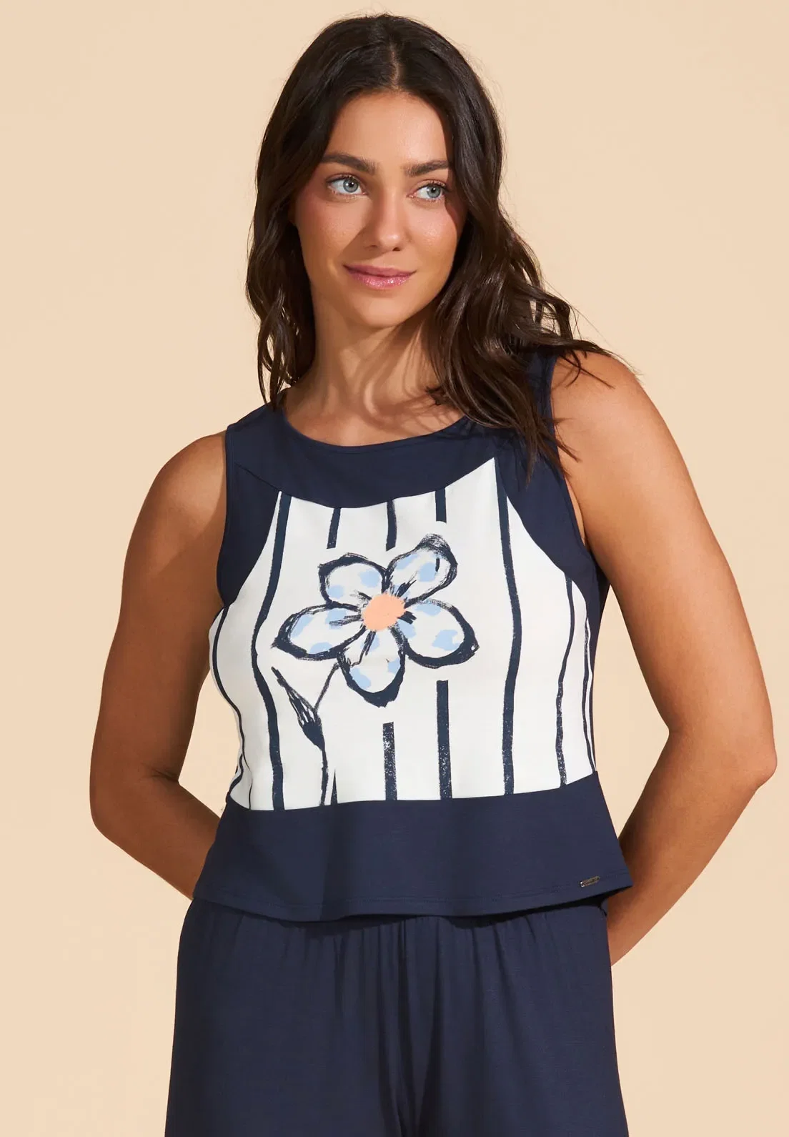 Pijama Blusa Regata com Calça Viscose Baunilha