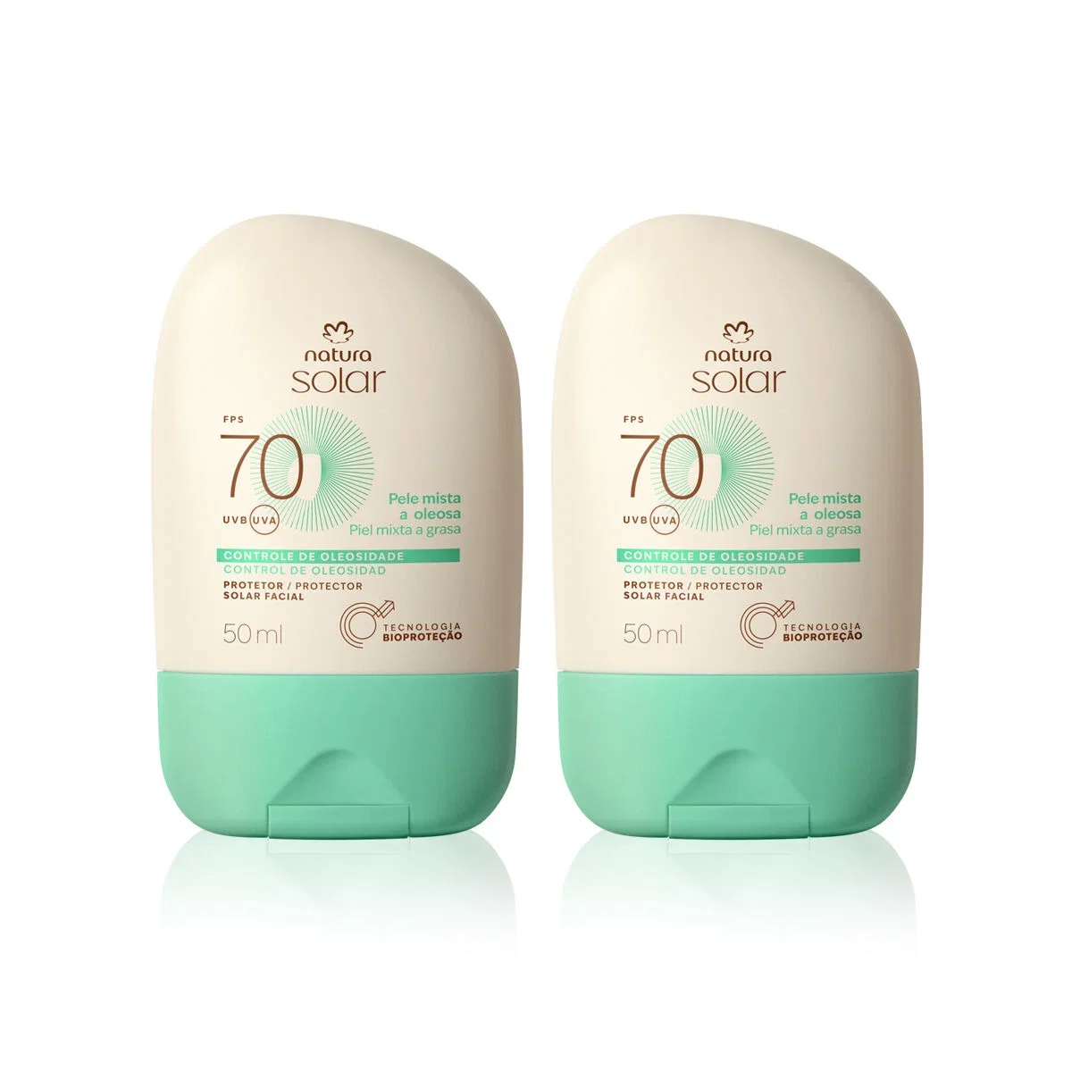 Kit Protetor Solar Facial Pele Mista a Oleosa FPS 70 Natura Solar 2 un de 50 ml