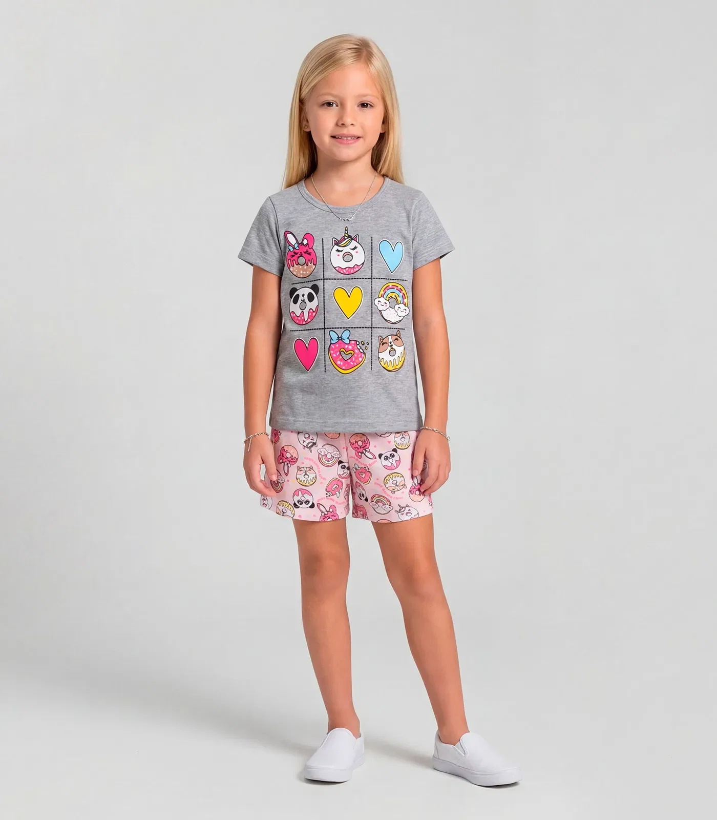 Pijama Verão Menina Brilha no Escuro Kappes Cinza