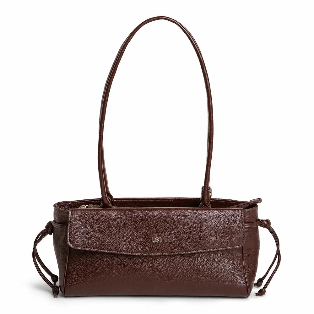 Bolsa Baguete Marrom Em Couro Com Bolso Frontal — imagem 1