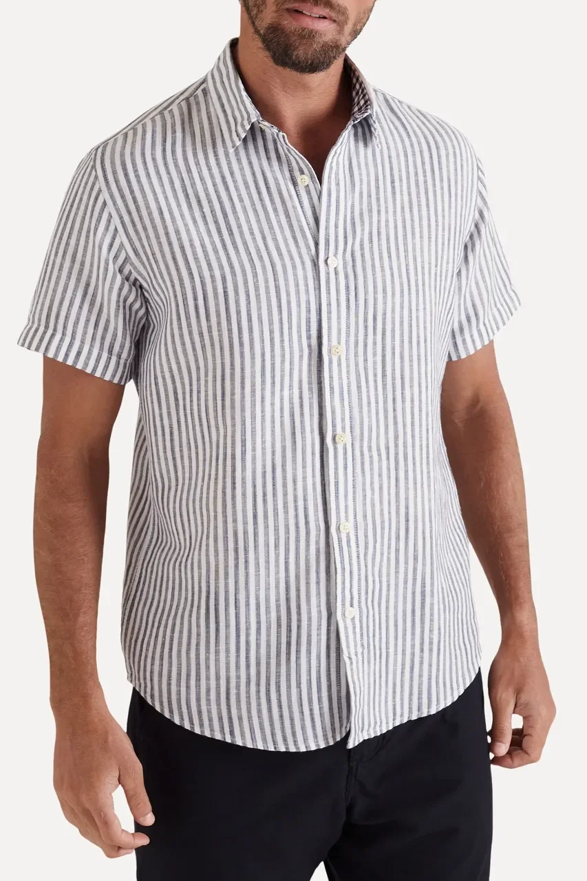 Camisa Manga Curta Listrado Regular Co Linho — imagem 1