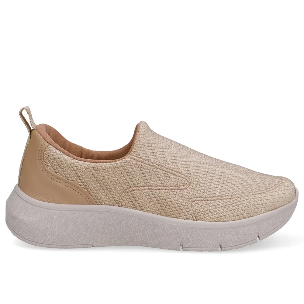 Tênis Slip On Bege Tecido Costura Enfeite — imagem 1