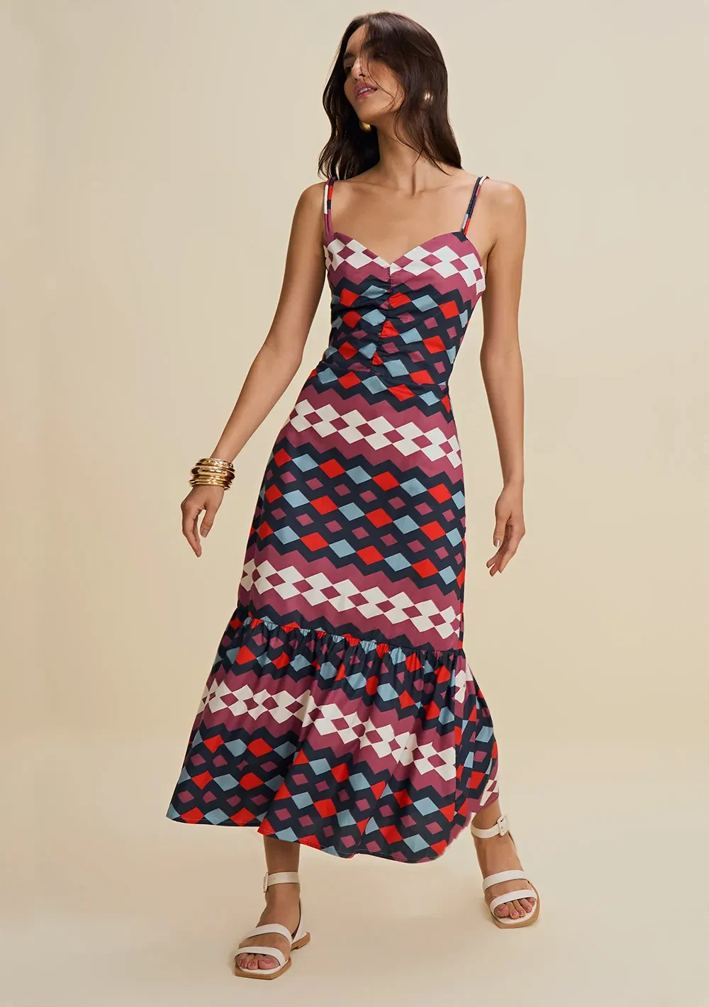 Vestido Midi Decote V Com Cinto Roxo