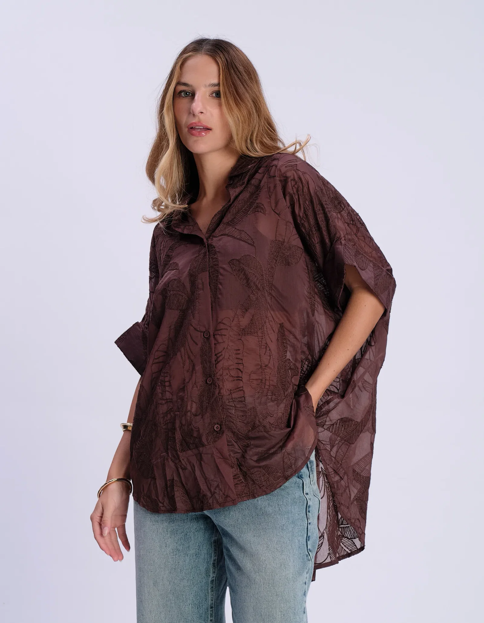 Camisa Liocel Manga Curta Devorê - Marrom