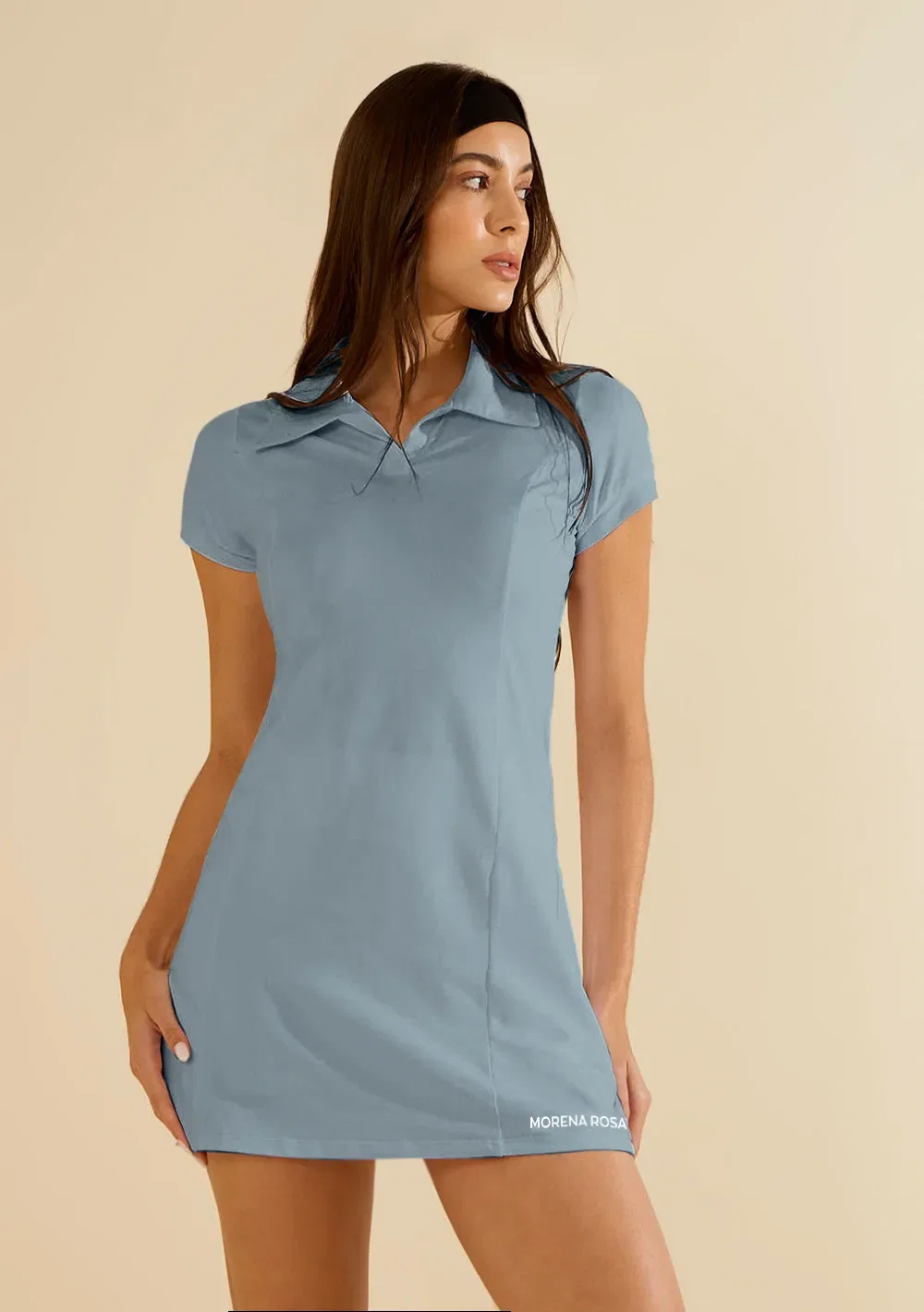Vestido Morena Rosa Solto Decote V Manga Curta Curto Azul