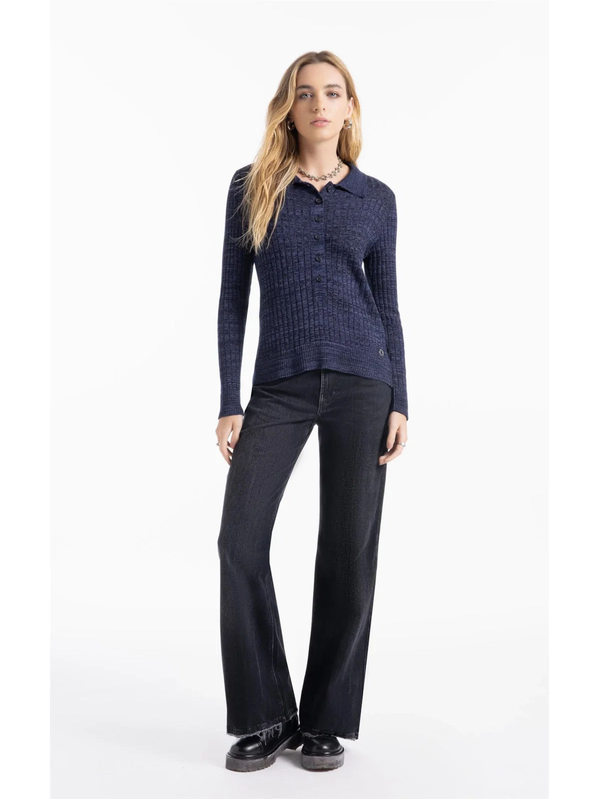 Tricot Visco Polo Ribbed Knit Dark Navy — imagem 1