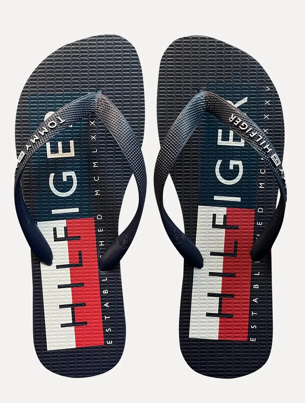 Chinelo Tommy Hilfiger Masculino Silk Flag Logo Beach Rubber Azul Marinho