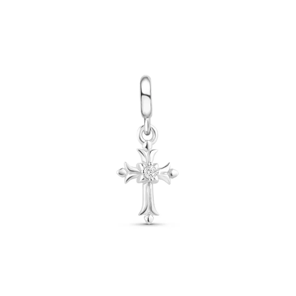 Pingente Life Religião Crucifixo em Prata 925 com Pedras Incolores — imagem 1