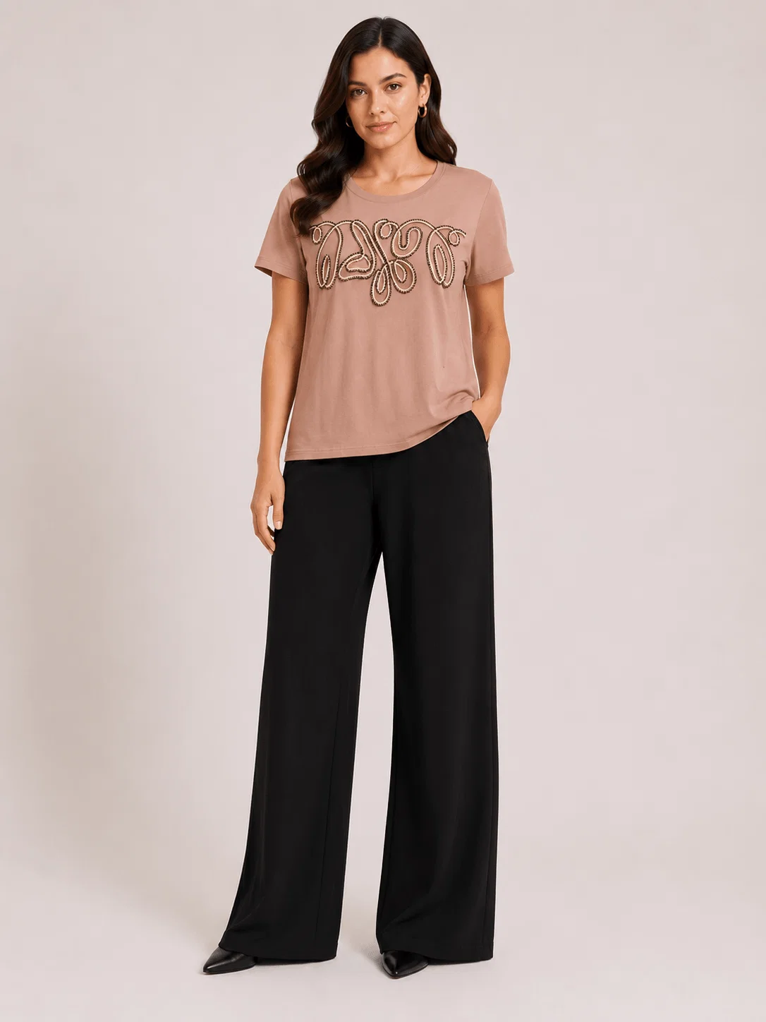 Blusa Manga Curta Bordado Conceitual - Rose — imagem 1