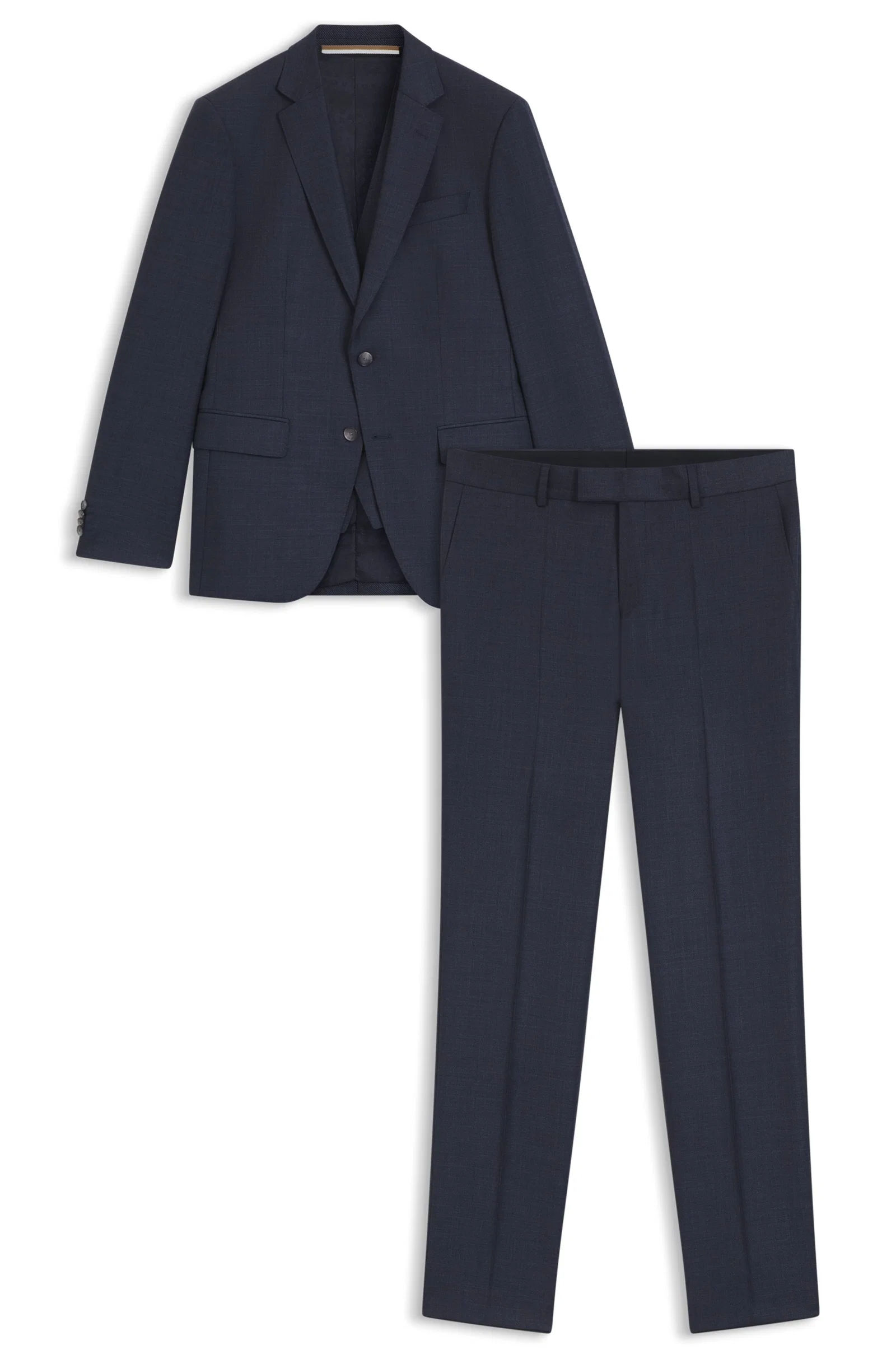 Terno De Três Peças Slim Fit Em Lã Elástica Com Padrão