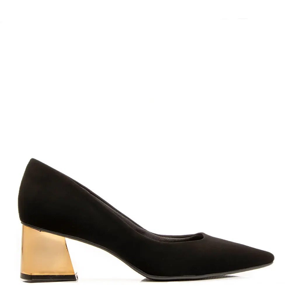 Scarpin Preto Nobuck Comfort Salto Cromado