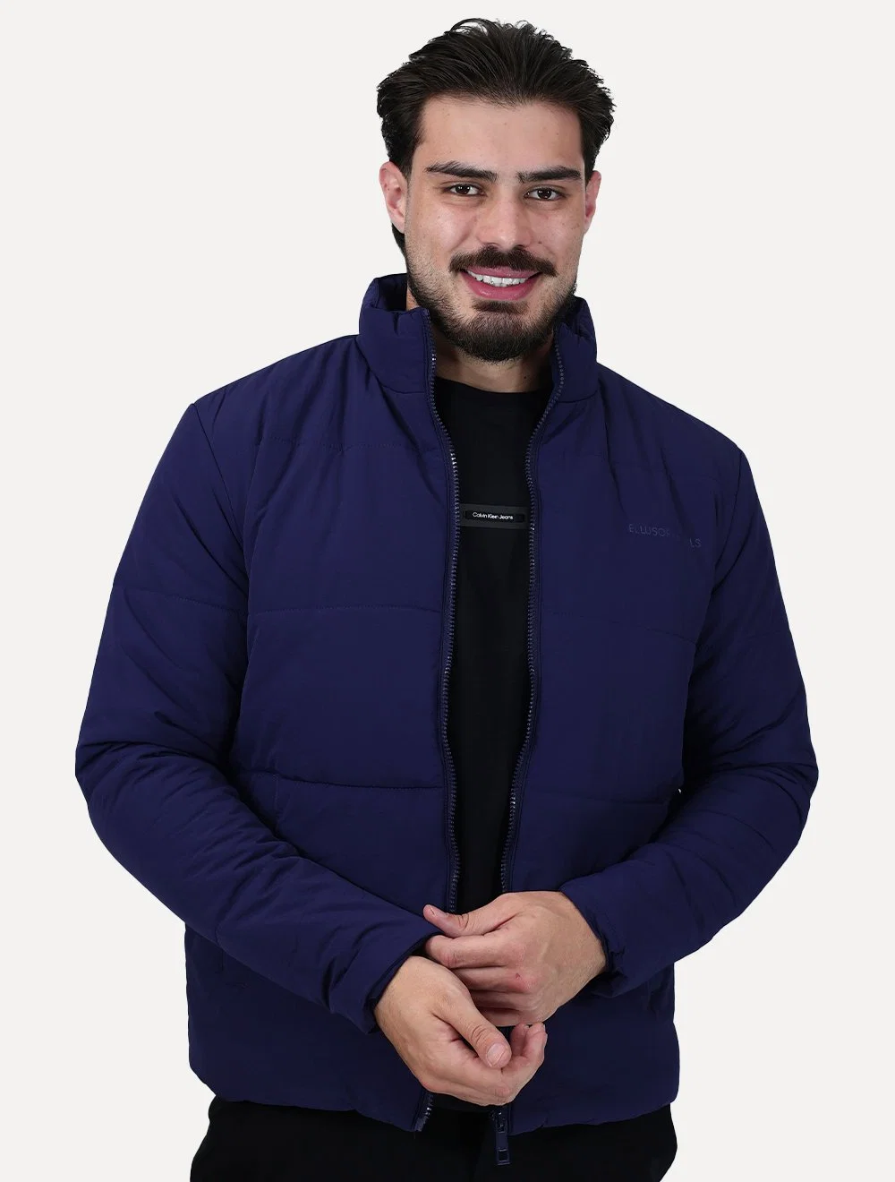 Jaqueta Ellus Masculina Nylon Puffer Wrinkle Azul Marinho