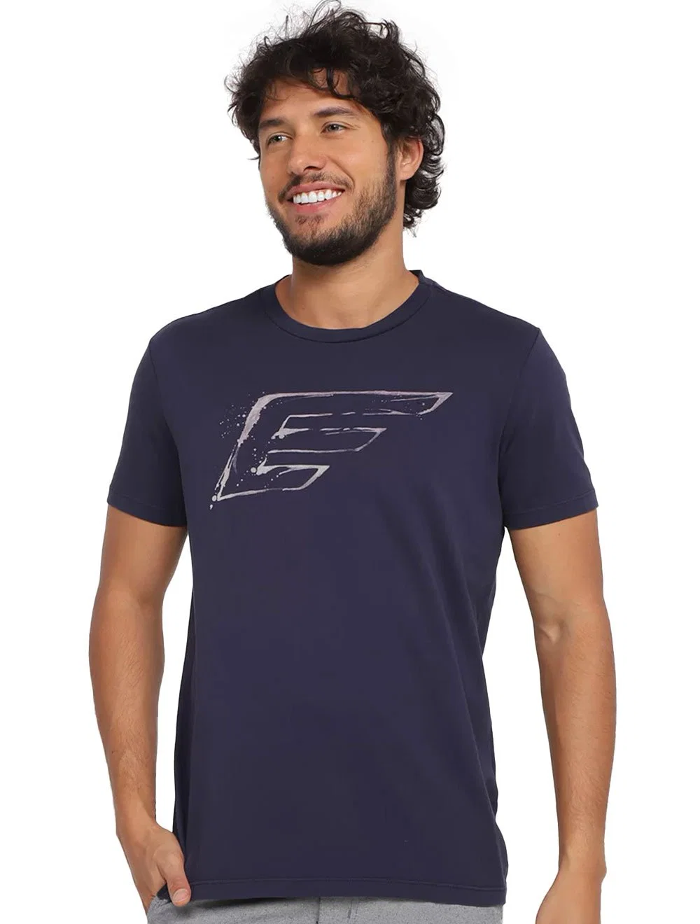 Camiseta Ellus Masculina Cotton Fine Maxi Splash Logo Azul Marinho