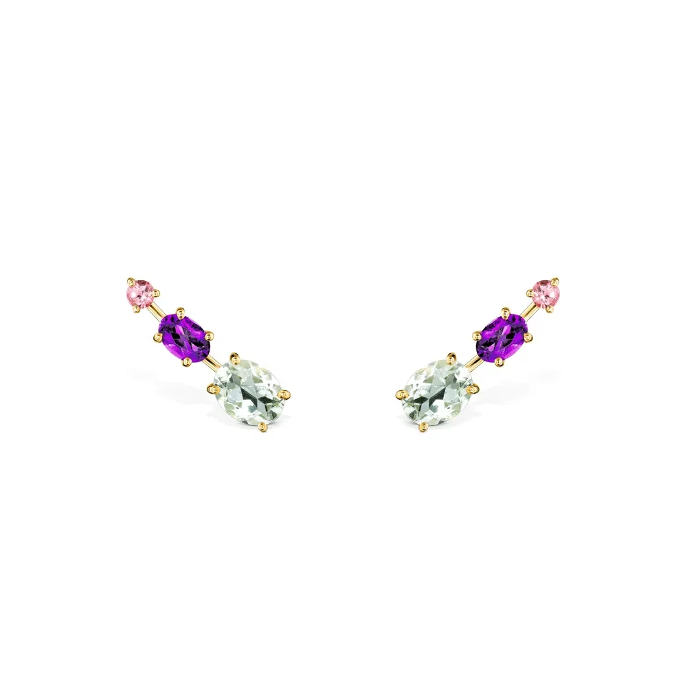 Brinco Ear Cuff Pietre em Ouro Amarelo 18k com Turmalina Rosa, Ametista Verde e Prasiolita — imagem 1