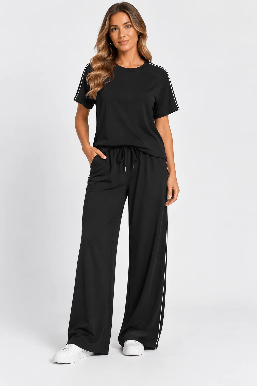 Calça Pantalona Detalhe Vivos - Preto — imagem 1
