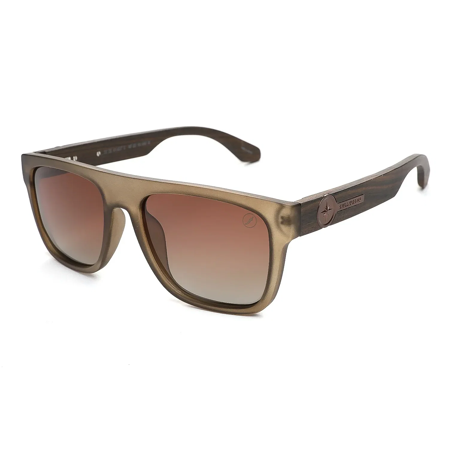 Óculos de Sol Masculino Bambu e Madeira Quadrado Polarizado Degradê