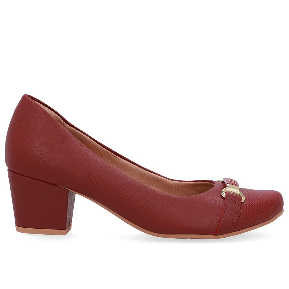Scarpin Couro Vermelho Salto Bloco — imagem 1