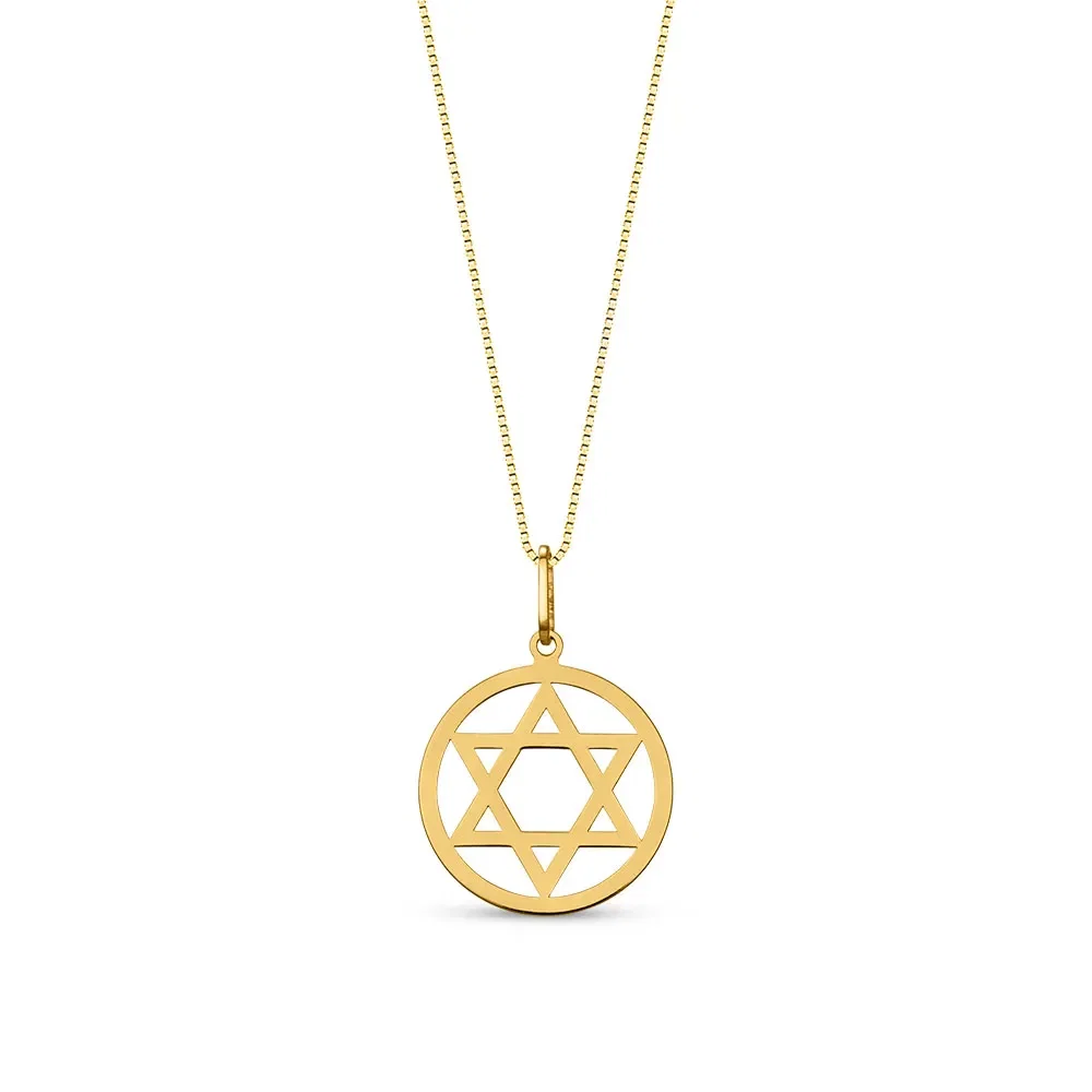 Pingente Medalha Estrela de Davi em Ouro Amarelo 18k, 27.5mm — imagem 1